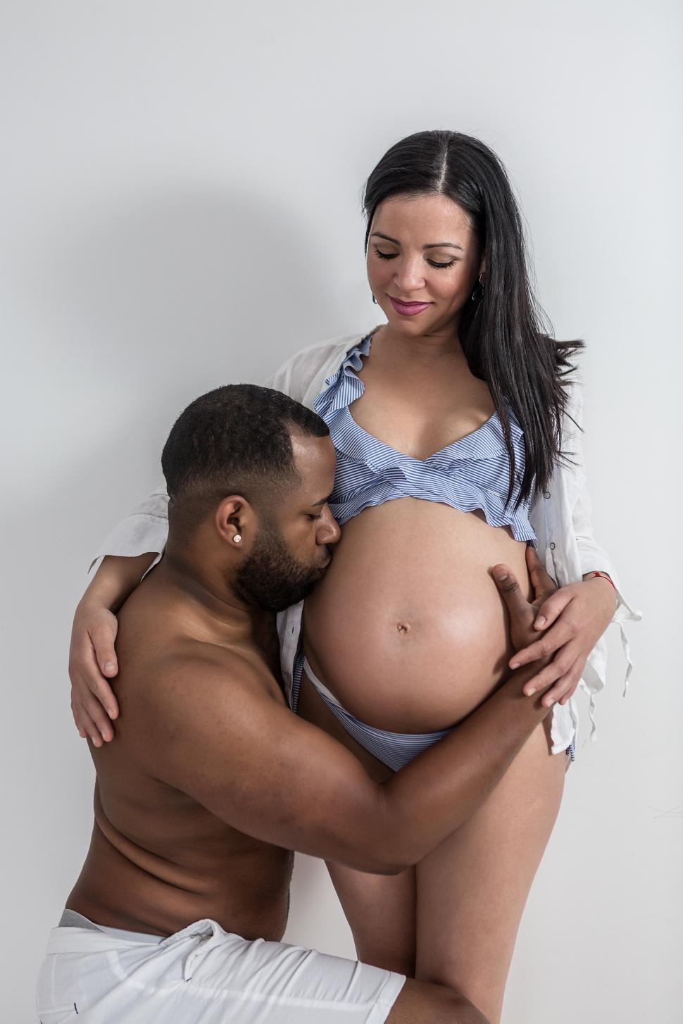 Pregnant Black Woman in Bra and Panties Stock Image - Image of