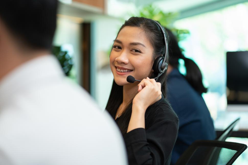 Free Stock Photo of Female telemarketing agent Download Free Images