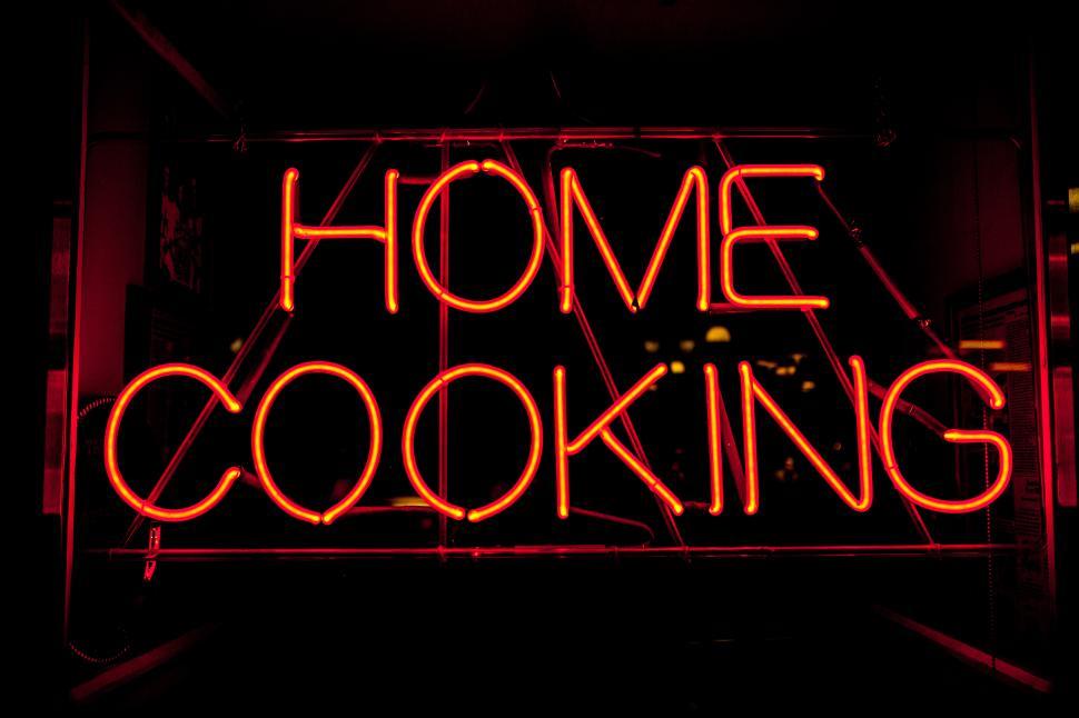 Free Image of Home Cooking Neon Sign Free Stock Photo 