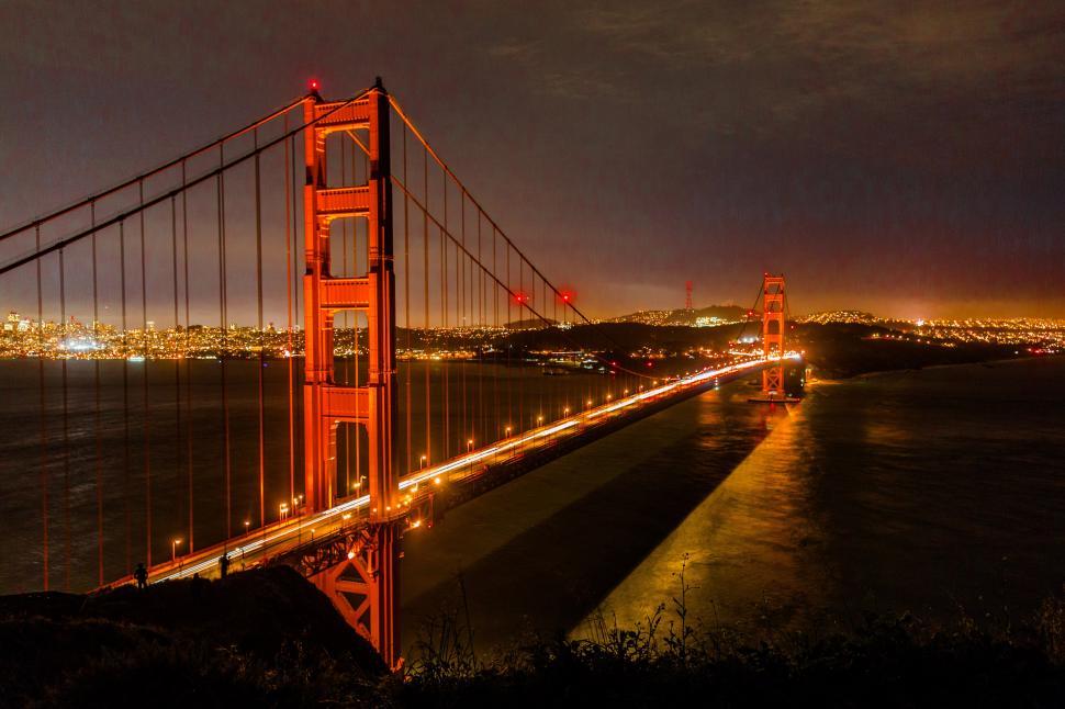 Free Stock Photo of Golden gate bridge with lights on it | Download ...