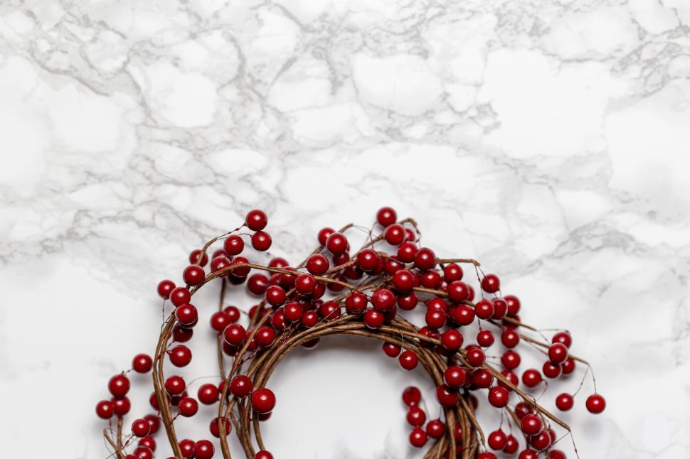 Little red berries wreath as Christmas decor Stock Photo by Anna_Om