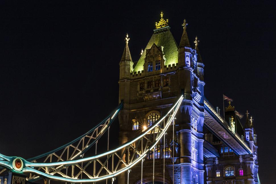 Free Image of A bridge with lights at night 