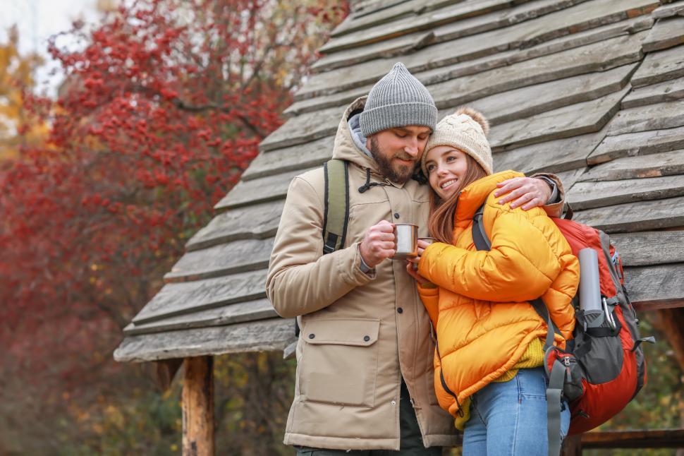 Free Image of A man and woman hugging outside 