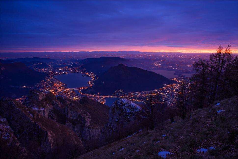 Free Image of A city lights on a mountain 