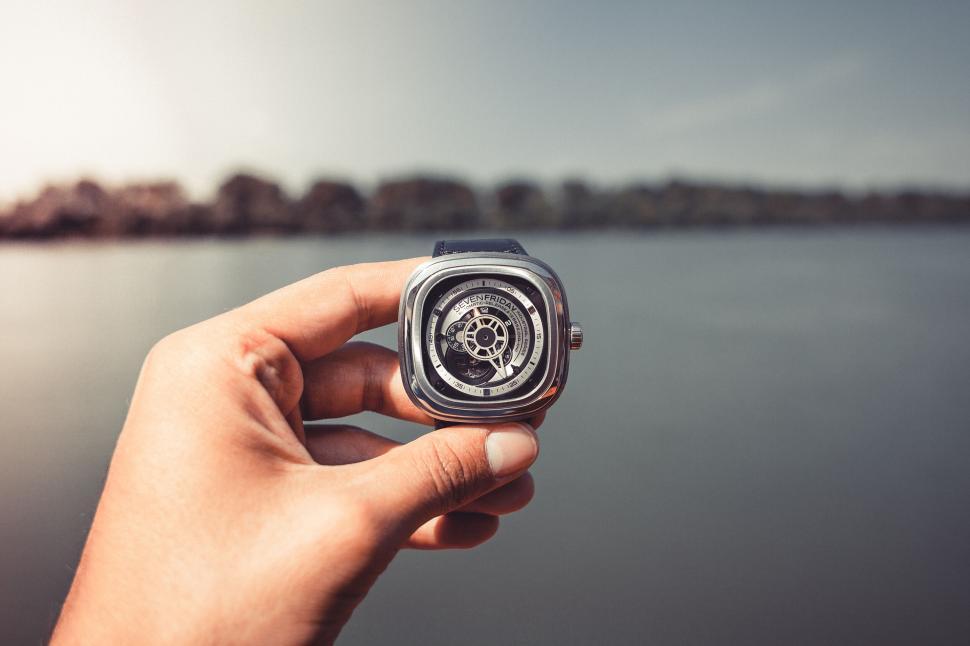 Free Stock Photo of A hand holding a square watch | Download Free