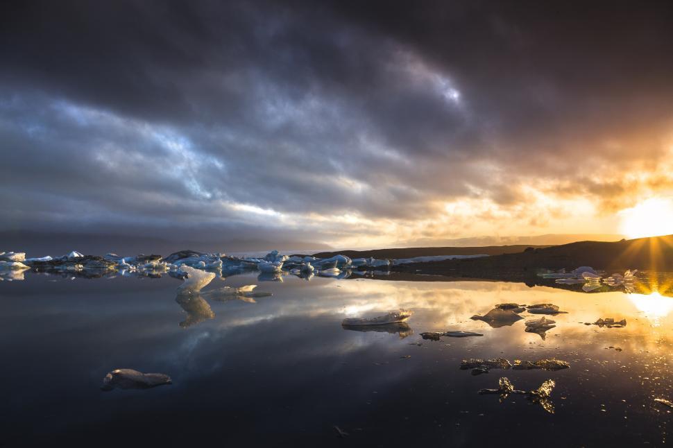 Free Stock Photo of A body of water with ice and clouds in the sky ...