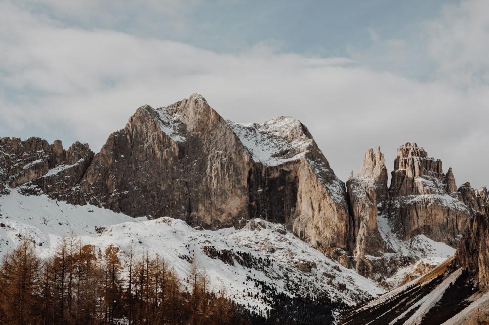 Free Image of Mountain landscape with snow and forest 