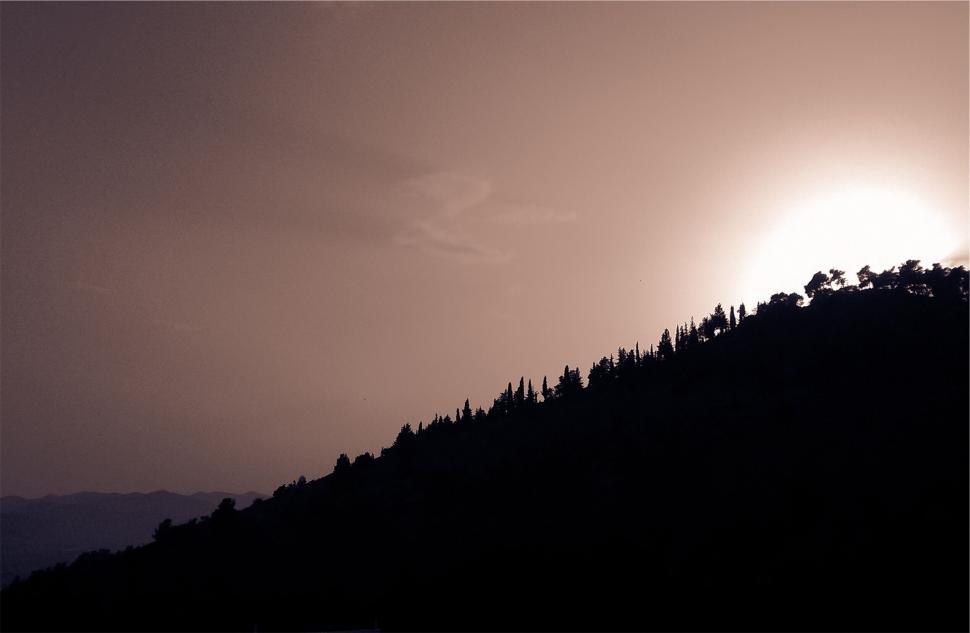 Free Image of Sunset behind the silhouette of a forest 