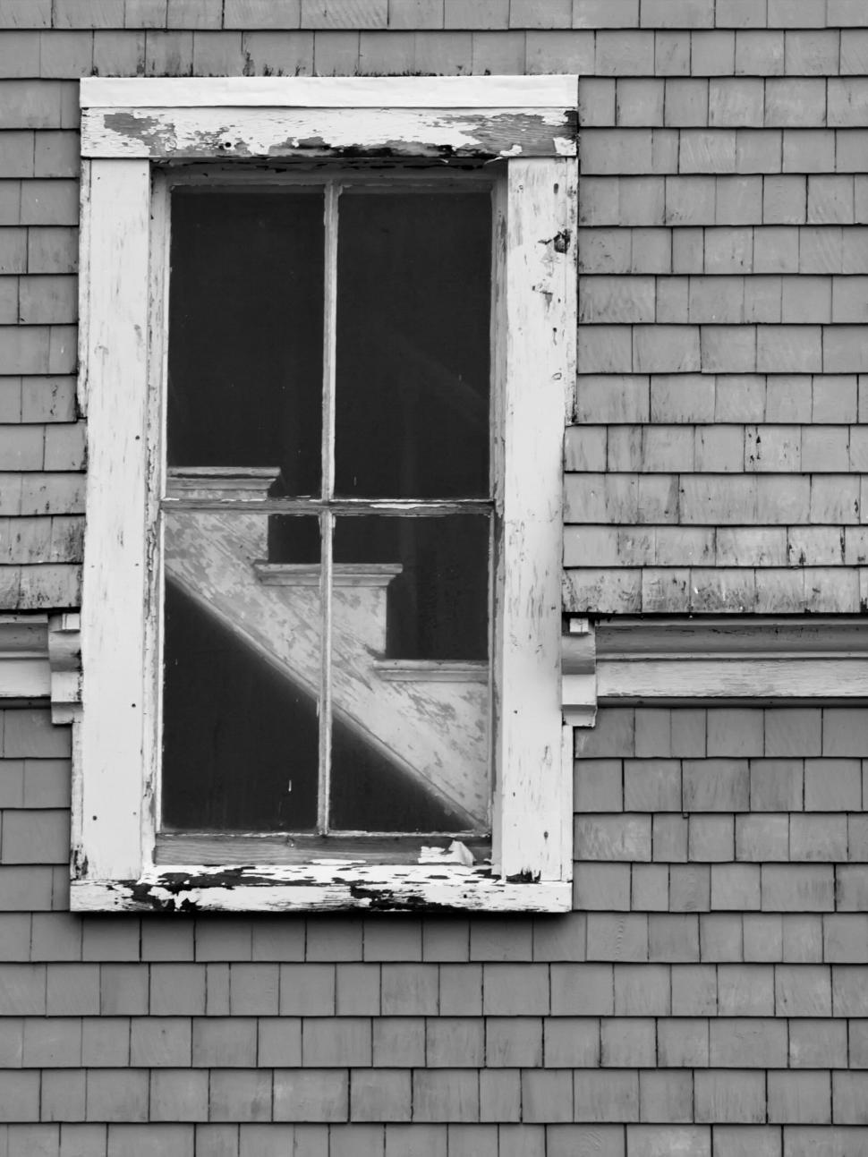 Free Image of Old White Window Frame on a Wooden Wall 