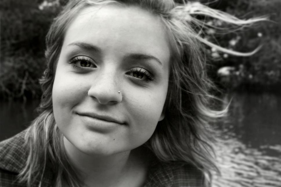 Free Image of Black and white portrait of a girl 
