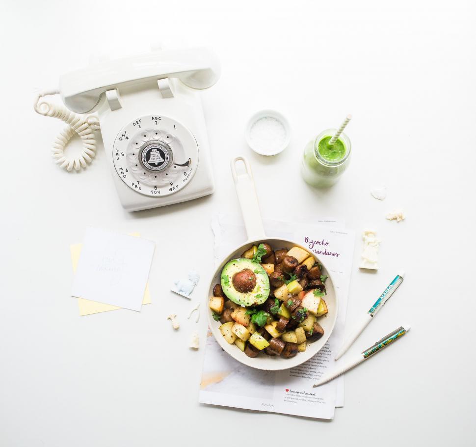 Free Image of Modern workspace with vintage telephone 