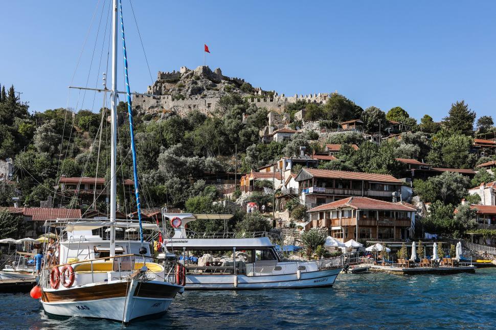 Free Image of Boats moored at a Turkish coastal village 