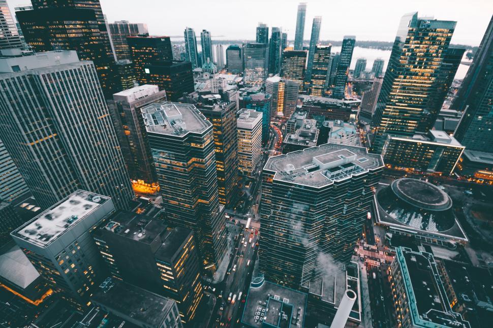 Free Image of Aerial view of illuminated cityscape at dusk 