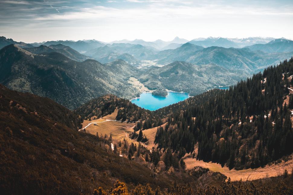 Free Image of Aerial view of a mountain lake 