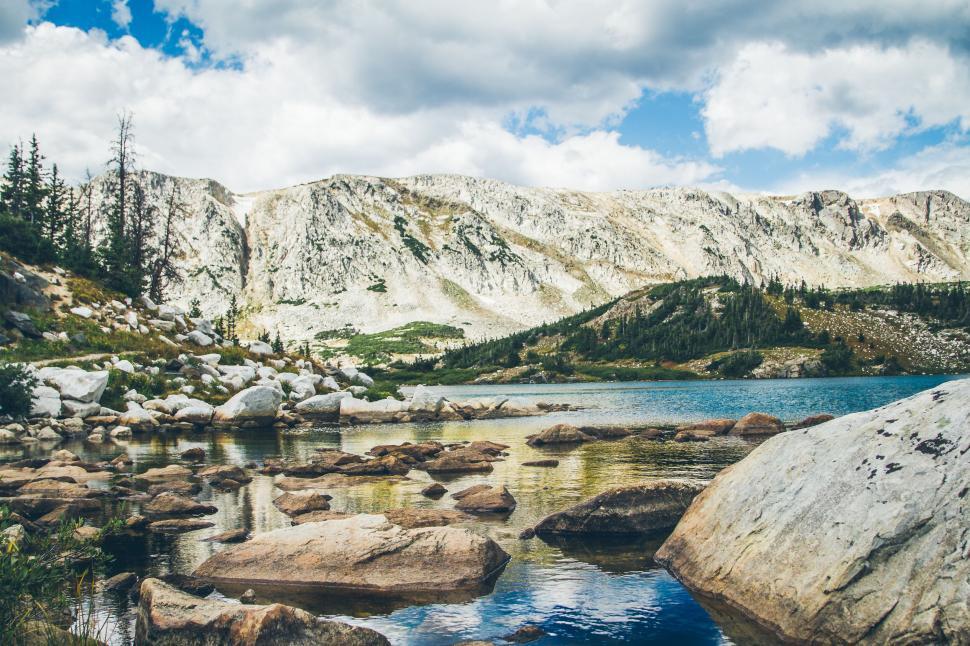 Free Image of Alpine lake surrounded by rugged terrain 