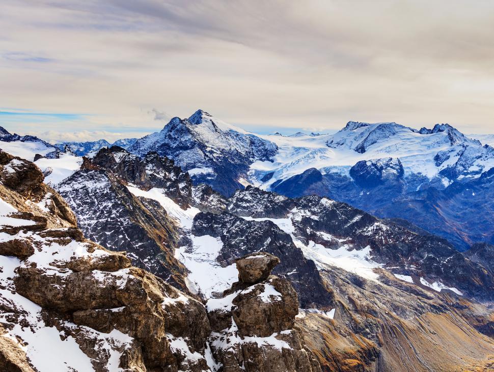 Free Image of Mountain peaks covered in snow 