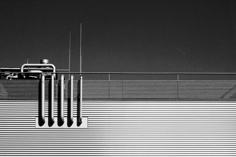 Free Image of Industrial rooftop with ventilation ducts in B&ampW 