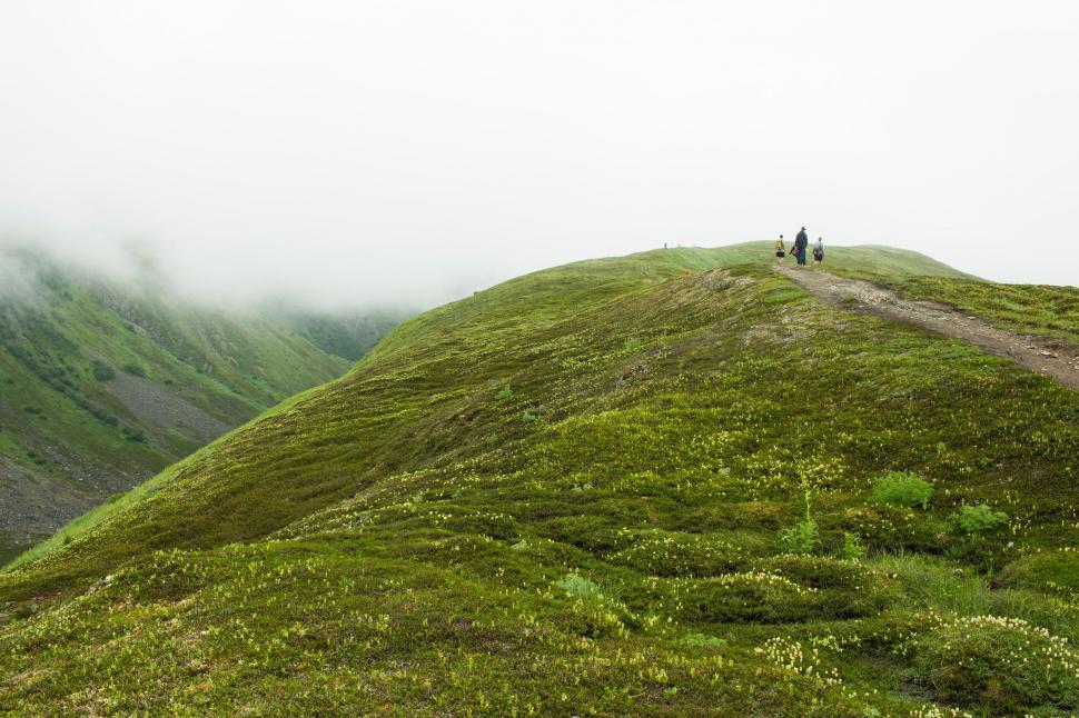 Free Image of Hikers on a foggy mountain trail journey 
