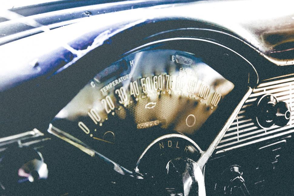 Free Image of Classic car dashboard and steering wheel 