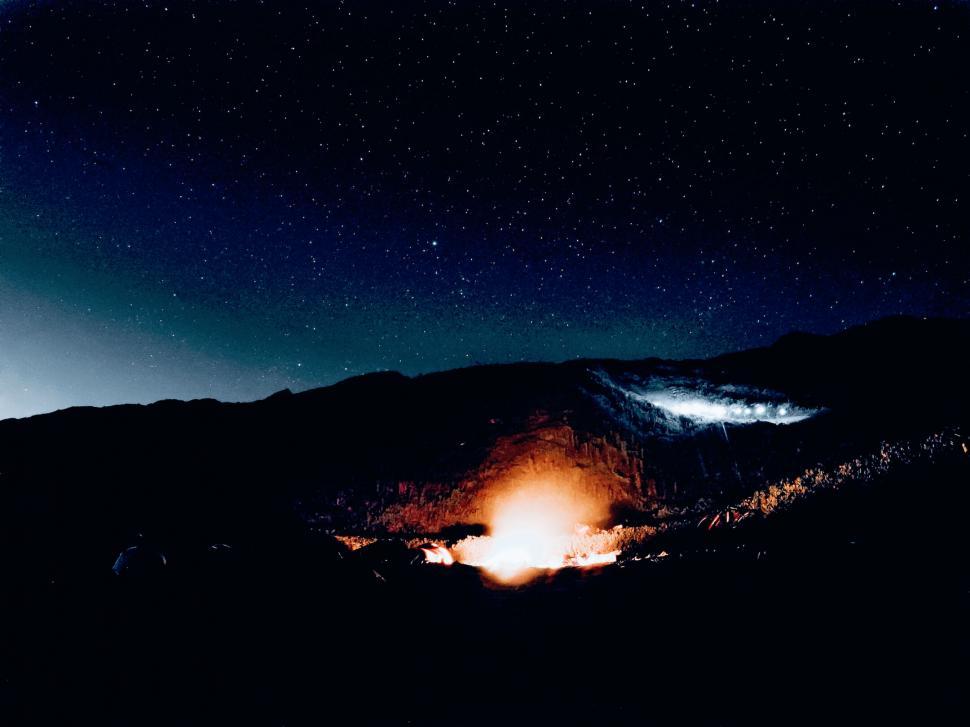 Free Image of Night sky filled with stars above a mountain ridge 