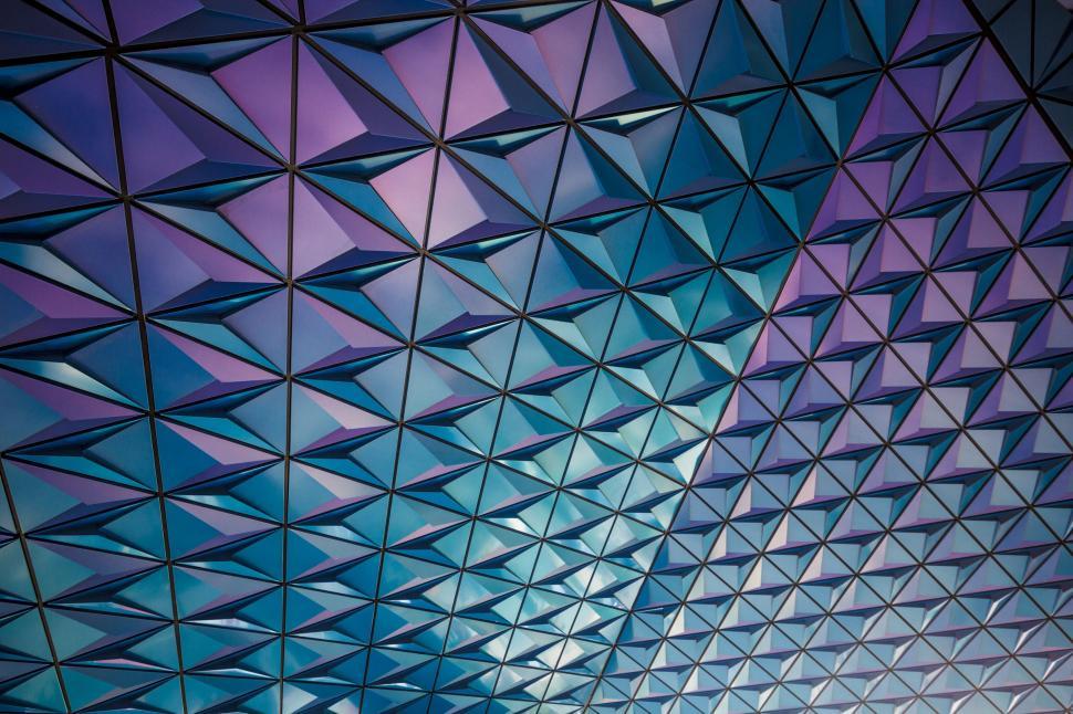 Free Image of Intricate blue and purple geometric building facade 