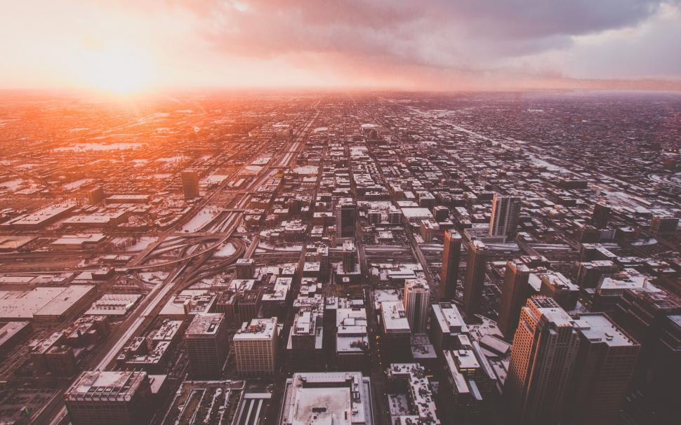 Free Image of Aerial city view during golden hour 
