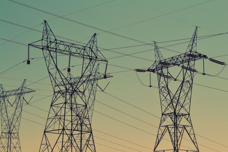 Free Image of Electric power lines against evening sky 