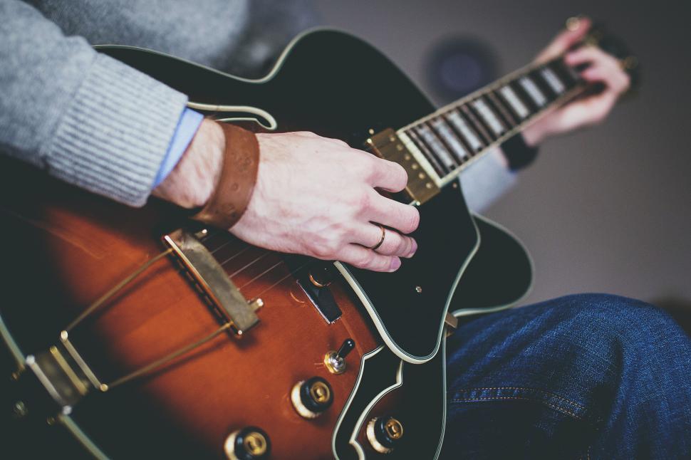 Free Image of Guitarist strumming an electric guitar 