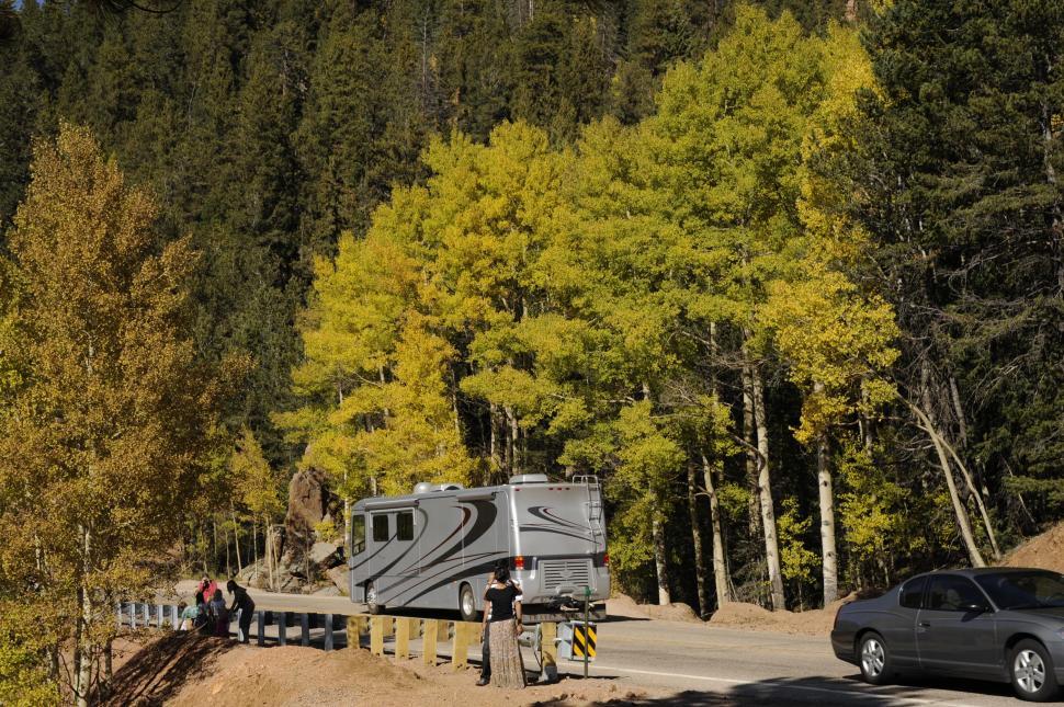 Free Image of RV bus and car on the road 