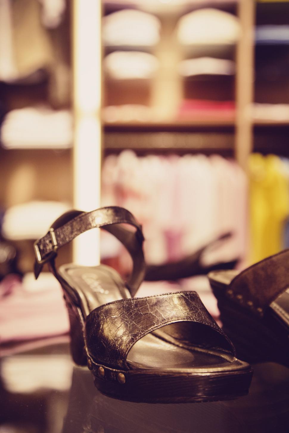 Free Image of Old black fashion sandal on a shelf 