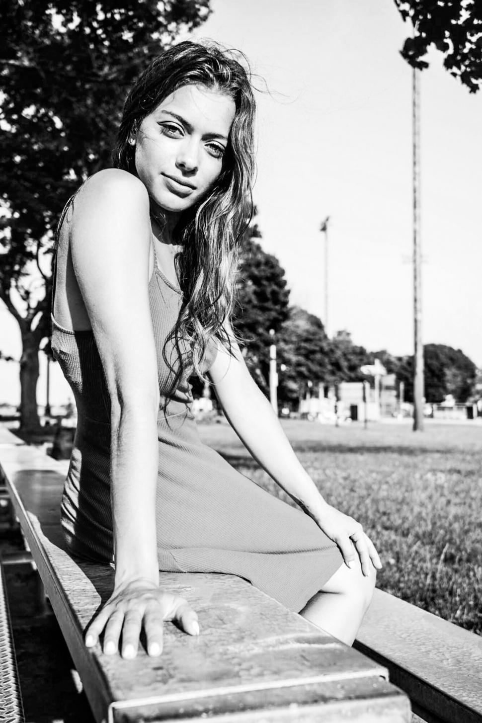 Free Image of Black and white urban bench portrait 
