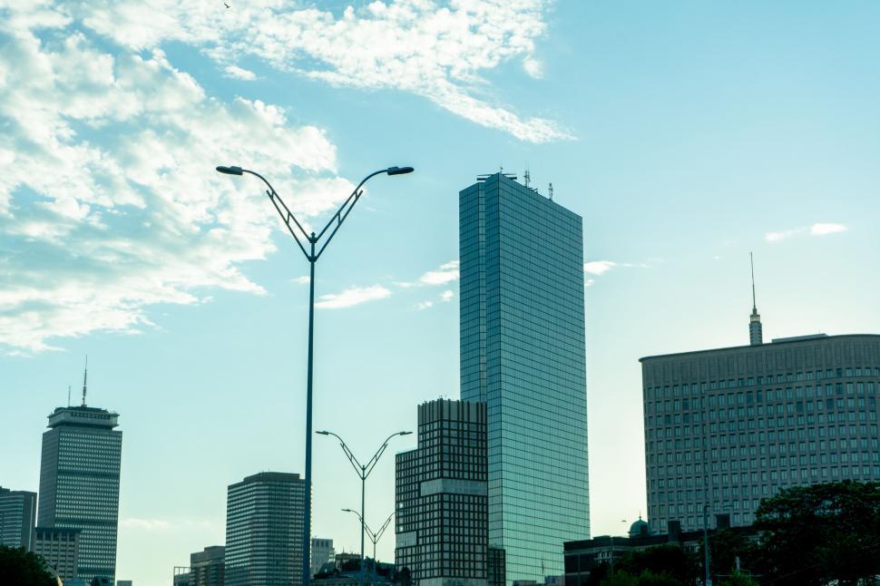 Free Image of Skyline with blue glass buildings 