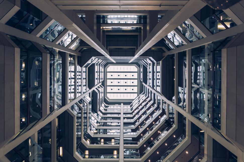 Free Image of Symmetric view of modern building interior 
