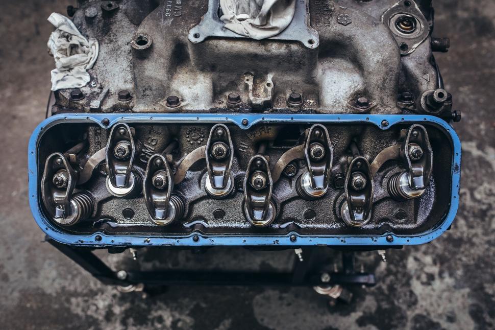 Free Image of Detailed car engine machinery close-up 