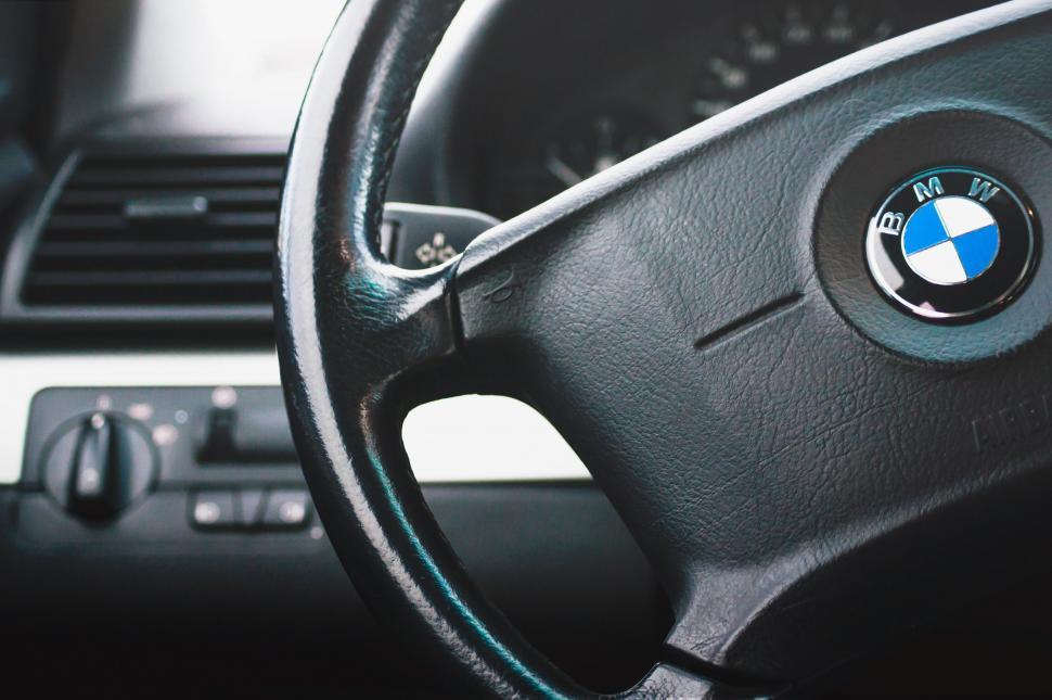 Free Image of Close-up of a BMW steering wheel 
