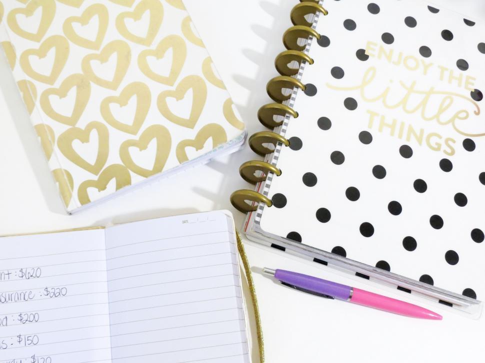 Free Image of Stationery items on white background 