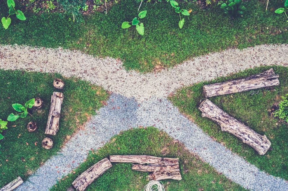 Free Image of Aerial view of branching garden path design 