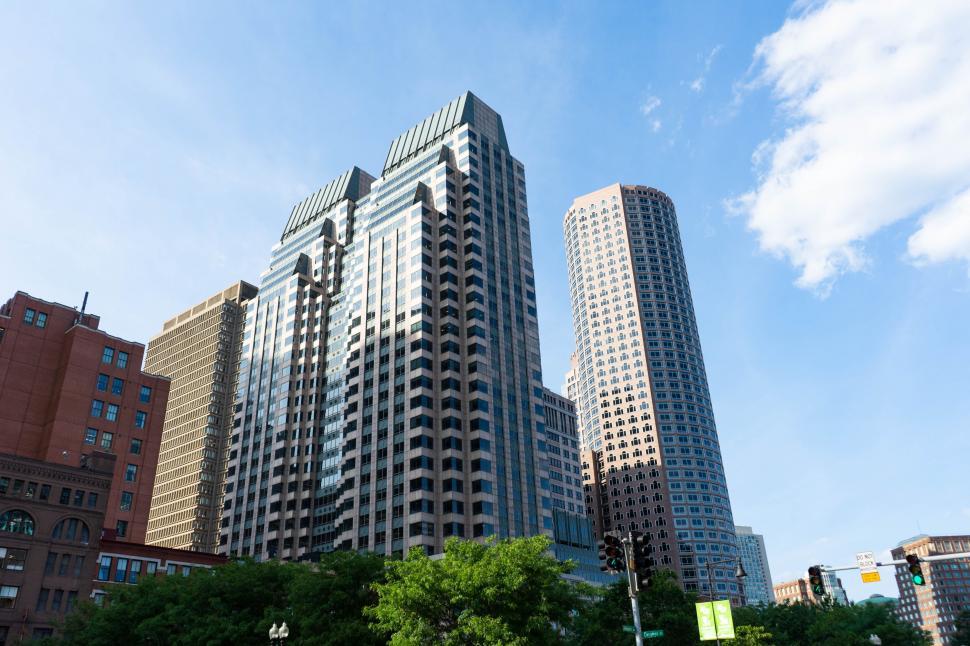 Free Image of Modern skyscrapers towering above city 