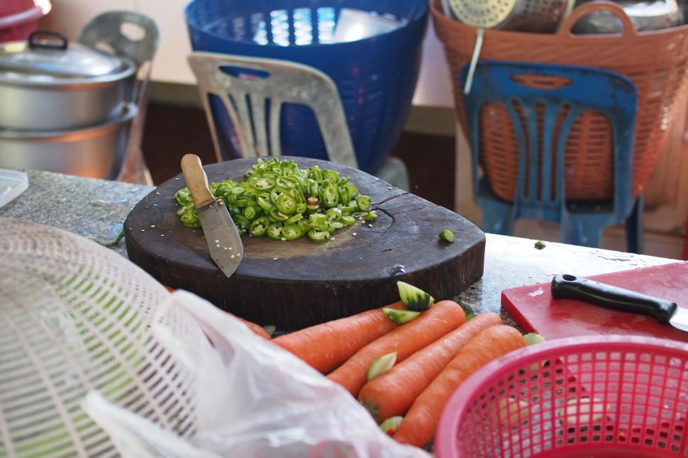 Free Image of Chopped green chili on a wooden board 