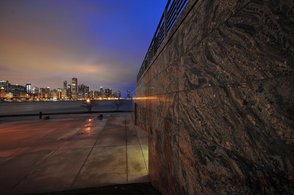 Free Image of Chicago Skyline across plaza 