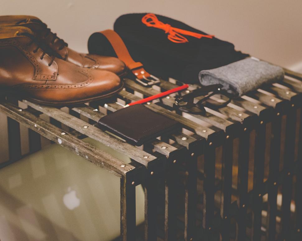 Free Image of Elegant men s fashion accessories on wooden crate 