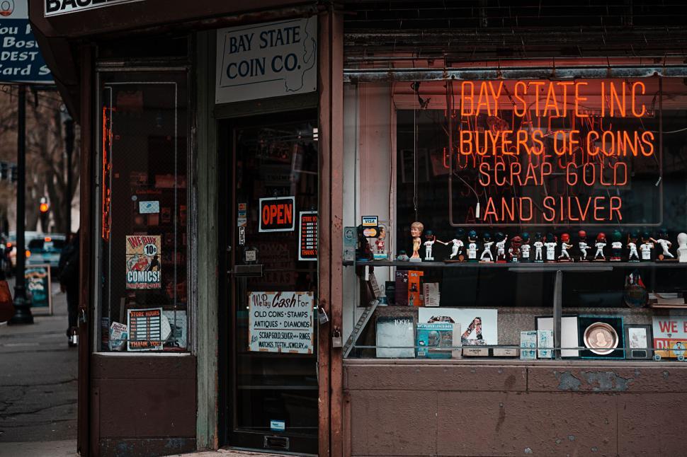 Free Image of Vintage shopfront of a coin and scrap dealer 