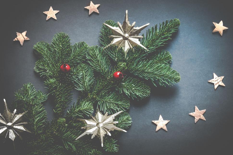Free Image of Festive Christmas decorations on dark background 