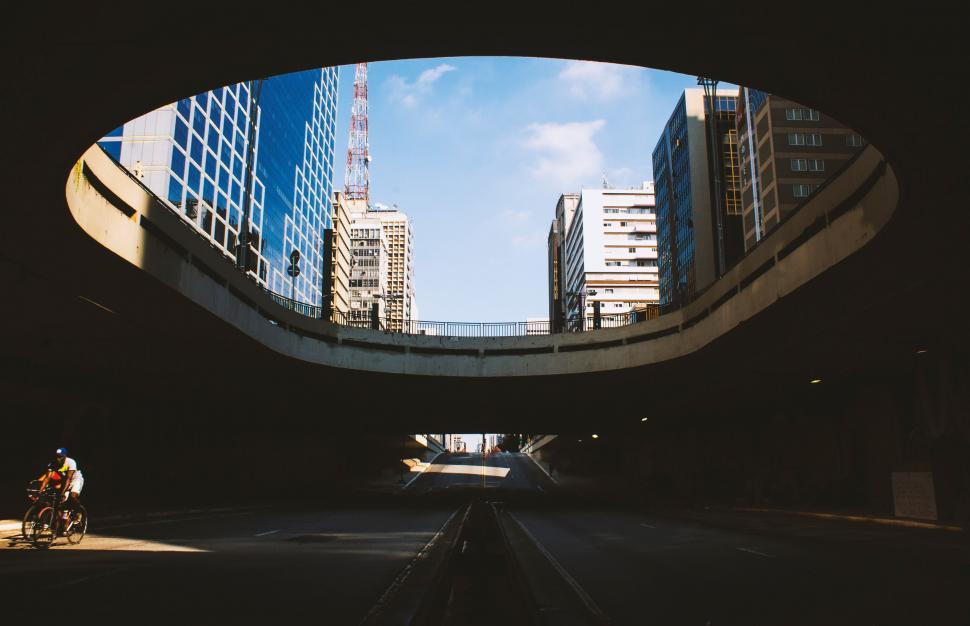 Free Image of Urban architecture framing clear blue sky 