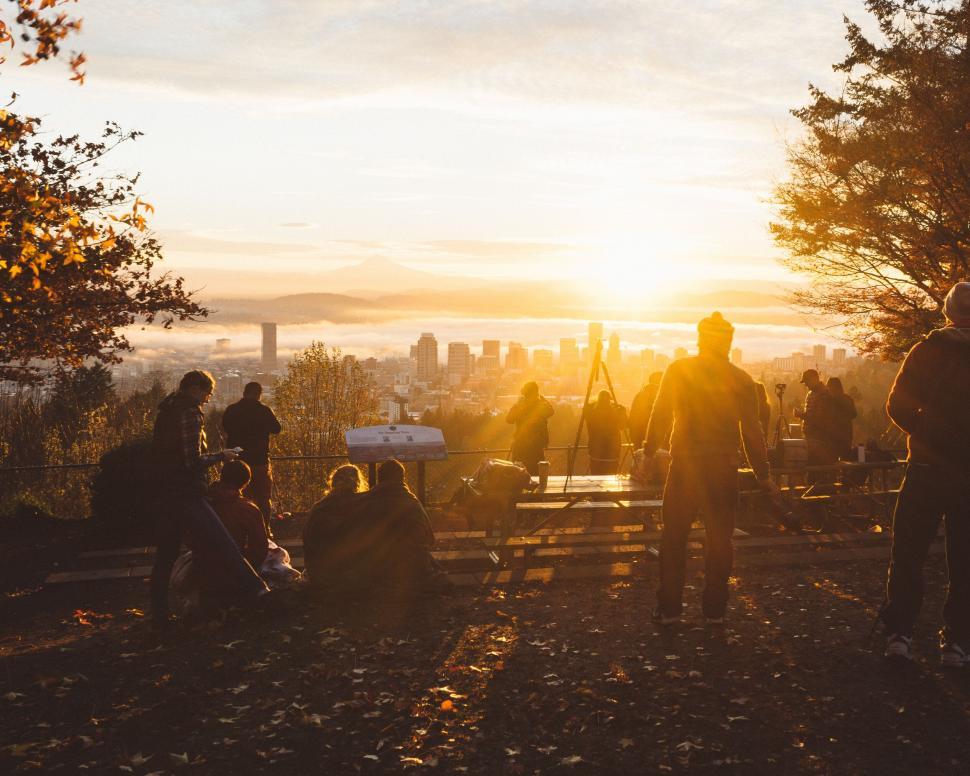 Free Image of People enjoying sunset in urban park 