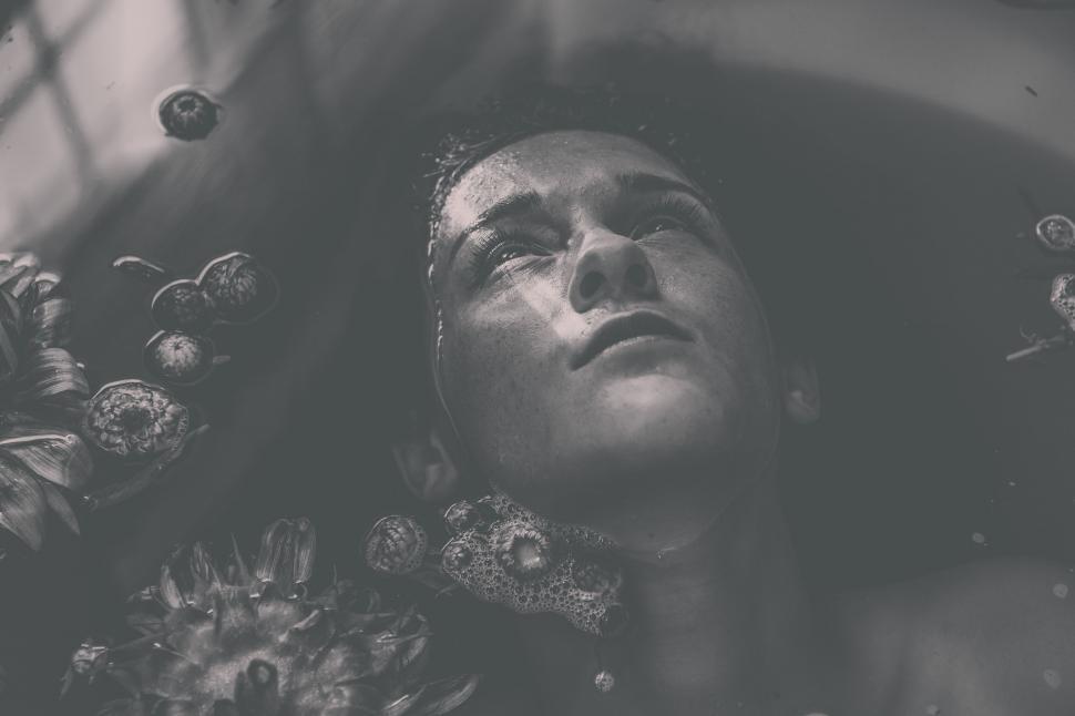 Free Image of Black and white image of a bathing person 
