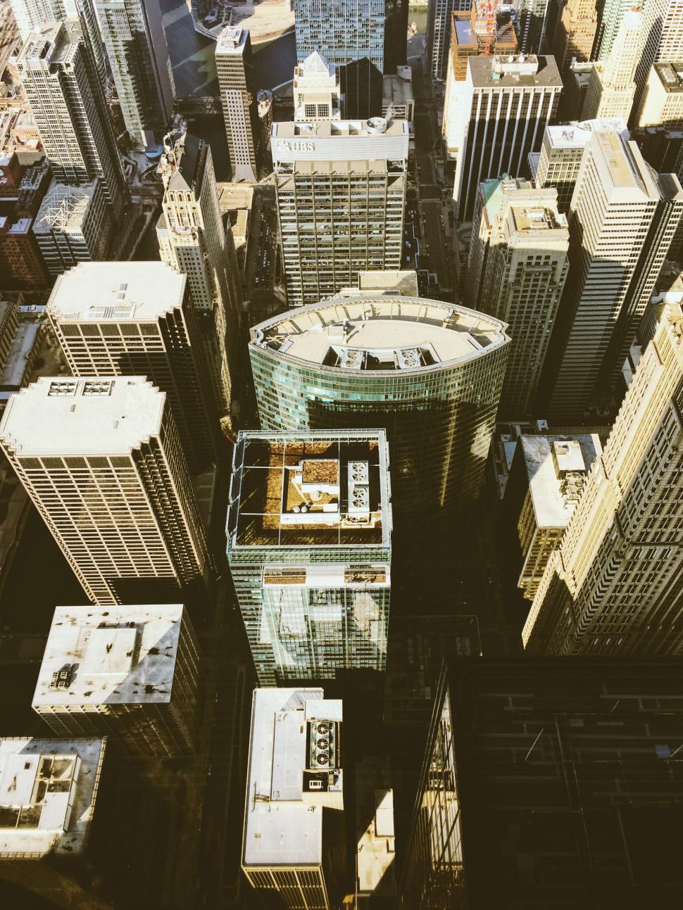 Free Stock Photo of Aerial view of urban skyscrapers at sunset ...