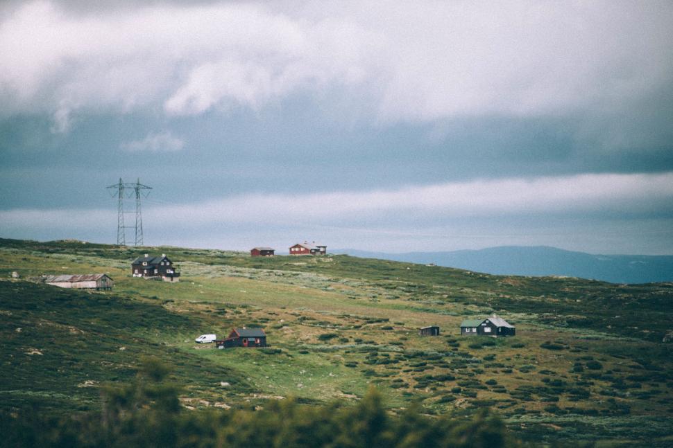 Free Image of Rural landscape with houses and power lines 