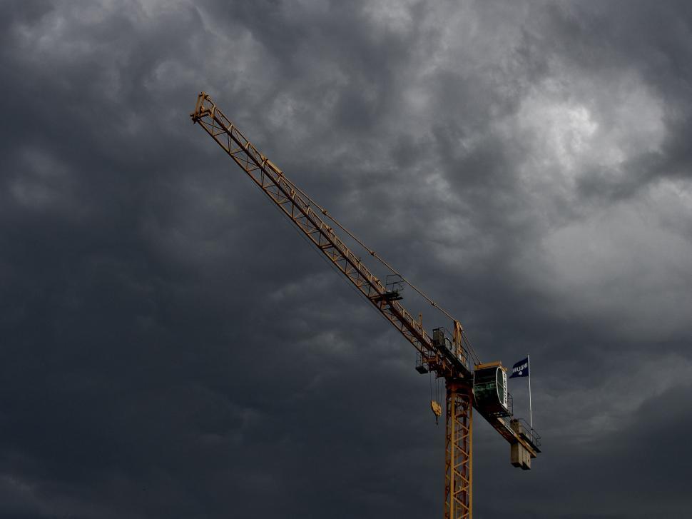 【原画】『Crane in the Clouds』 Green Tower Crane on a Background of Clouds Stock Image