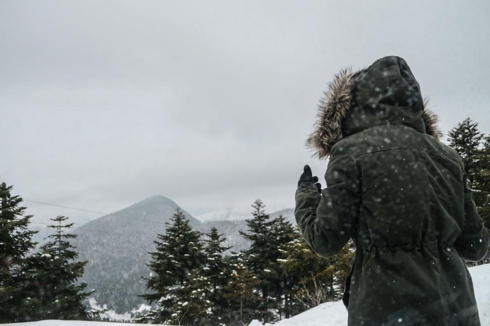 Free Image of Person in snowy landscape giving thumbs up 
